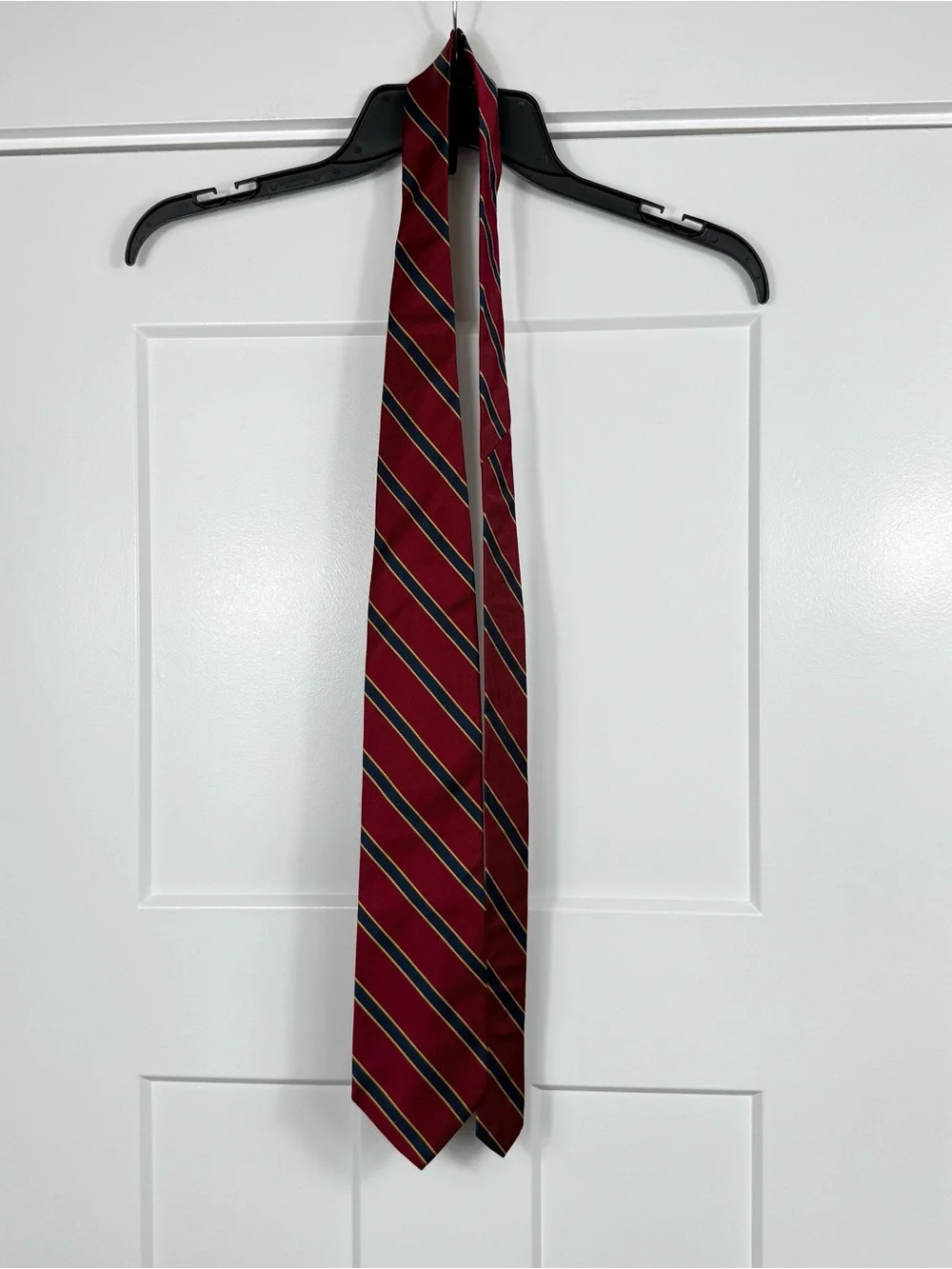 Brooks Brothers All Silk Repp Stripe Tie Red Navy Gold Made USA Irregular